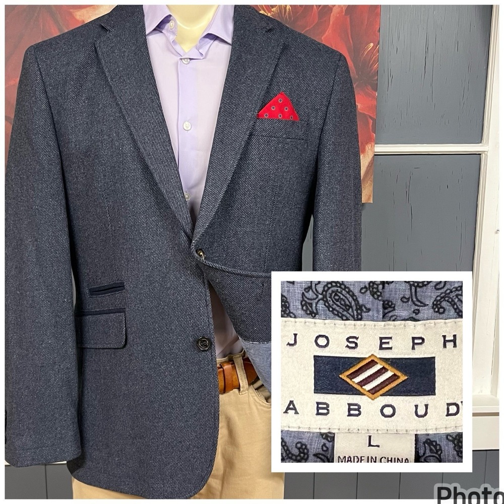Joseph Abboud Soft Tweed Blazer Mens Sz Large (42R) Wool Blend Stretch Blue